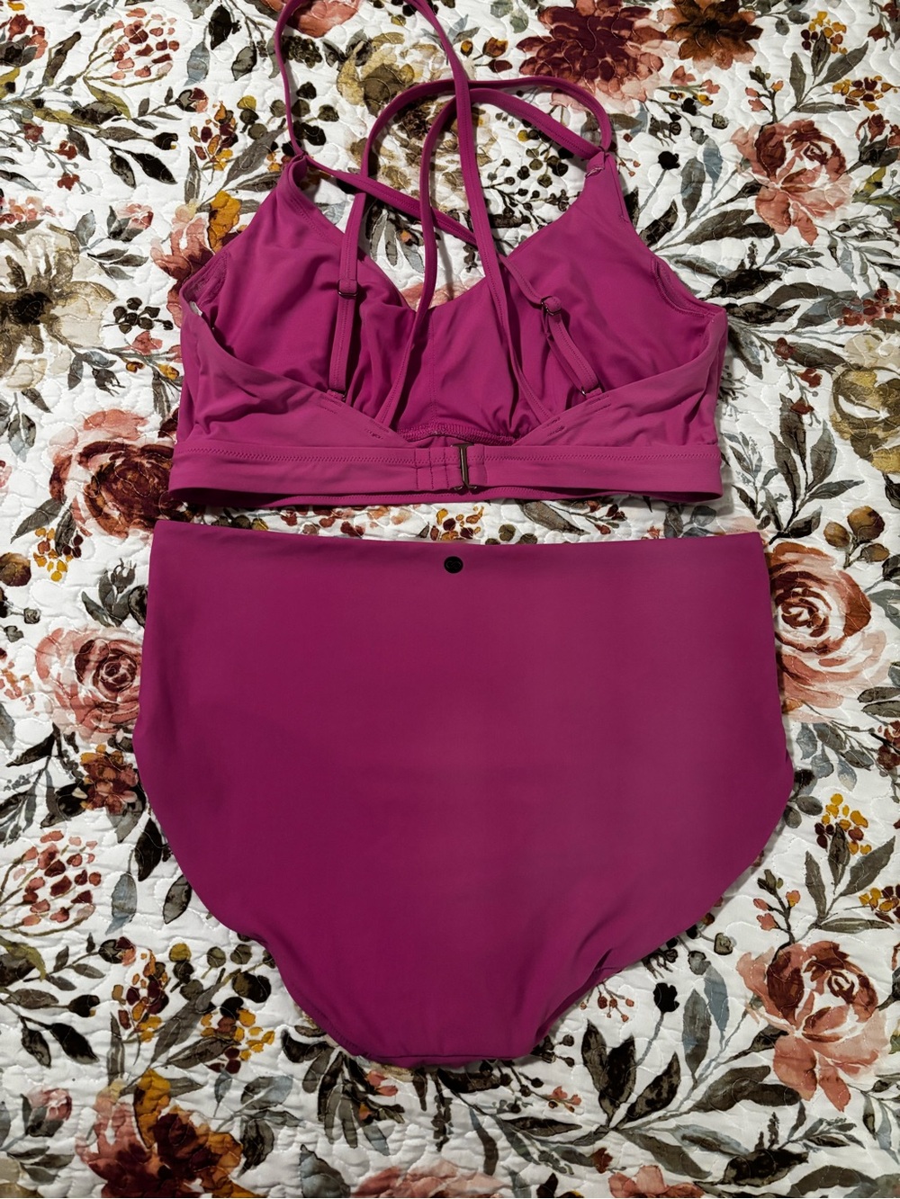 High-Waist Strappy Bralette Bikini - Magenta Pink - Picture 2 of 3